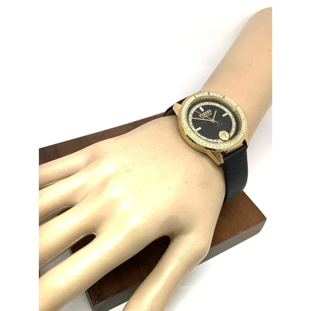 Versus by Versace Women's Watch VSPLM2521 Black Dial Gold Case Leather Band 40mm